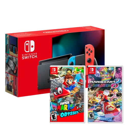 Consola Nintendo Switch Neon 2019 + Mario Odyssey + Mario Kart 8