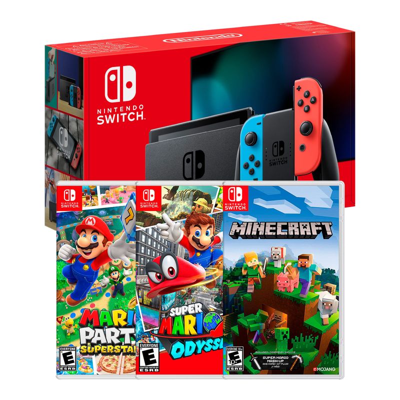 Consola-Nintendo-Switch-Neon-2019---Mario-Party-Superstar---Mario-Odyssey---Minecraft