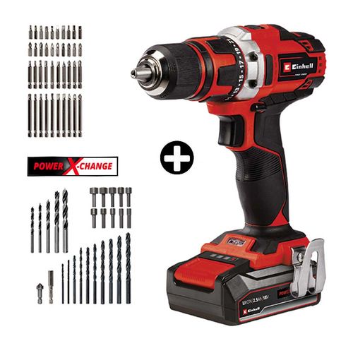 Atornillador 18V TE-CD18/40 LI + 69 Accesorios + 1 batería 2.5Ah Einhell