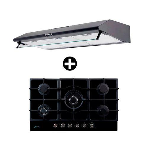 COMBO Cocina empotrable Aosta Negra 90cm + Campana CK902NE/M 90cm