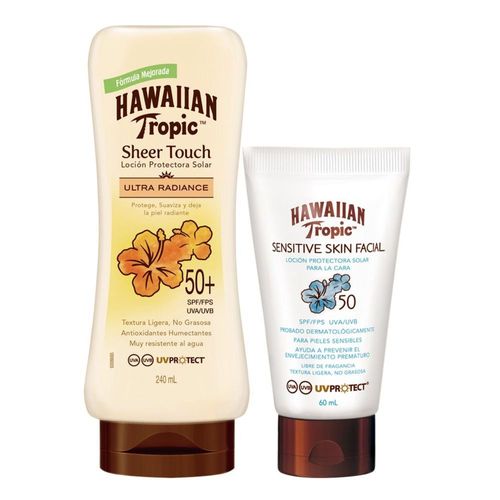 Set Hawaiian Tropic Sensitive Skin Facial SPF50 + Sheer Touch SPF50+