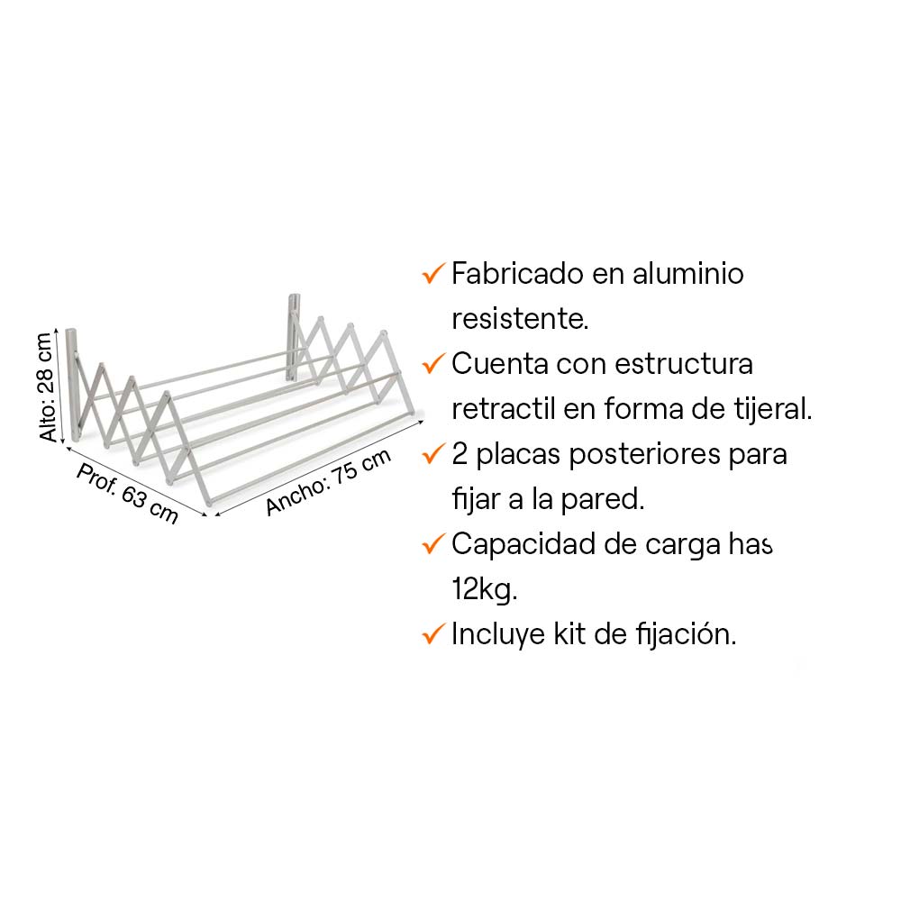 Tendal para pared con accesorios 75 cm