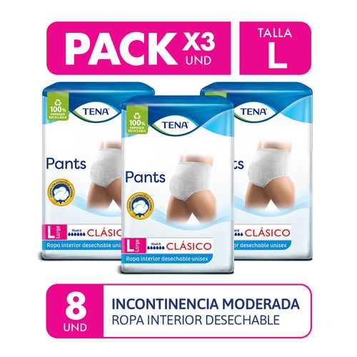 Ropa interior adultos Tena Pants Clásico Talla L 8un pack x3