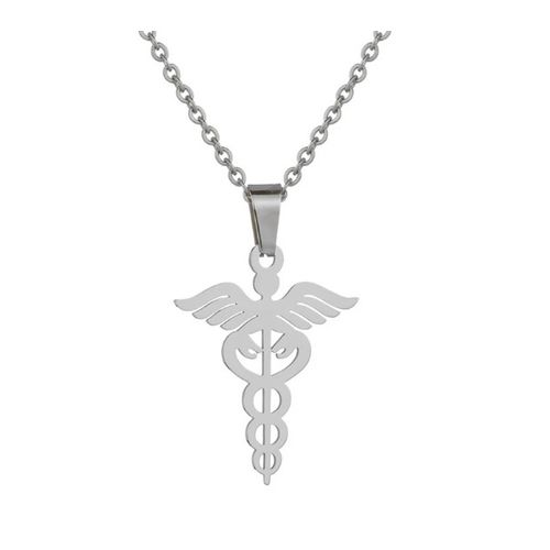 Collar Esculapio plateado Caduceo De Hermes Símbolo Medicina regalo Doctor