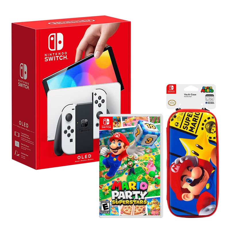 Consola-Nintendo-Switch-Modelo-Oled-Blanco---Mario-Superstar---Estuche-Premium-Vault-Super-Mario