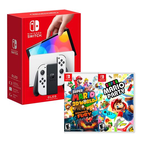 Consola Nintendo Switch Modelo Oled Blanco + Mario 3D World Bowsers Fury + Mario Party