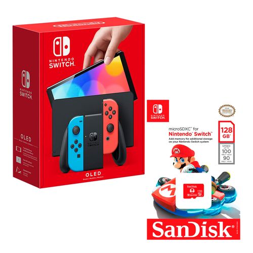 Consola Nintendo Switch Modelo Oled Neon + Memoria Micro SD 128 GB Edicion Mario