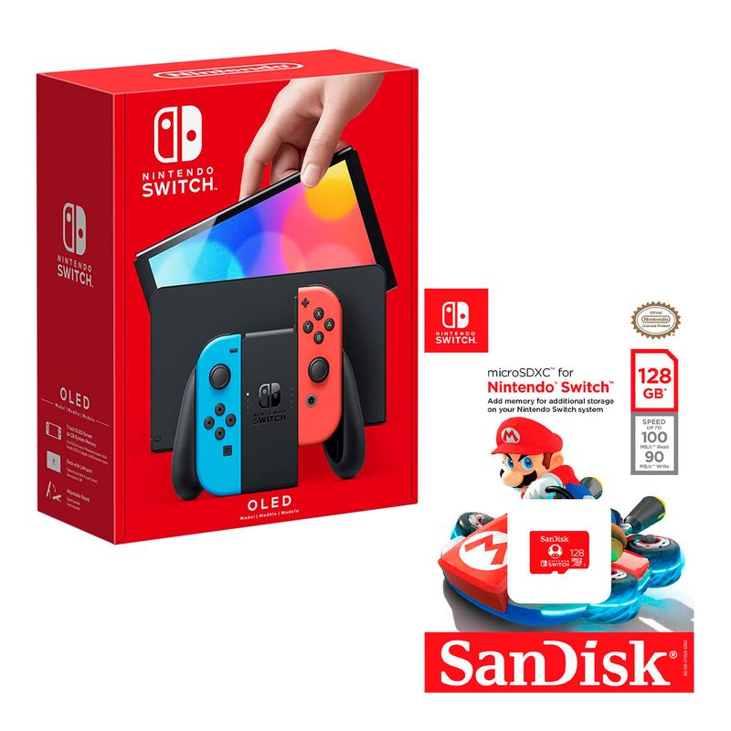 Consola-Nintendo-Switch-Modelo-Oled-Neon---Memoria-Micro-SD-128-GB-Edicion-Mario