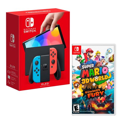 Consola Nintendo Switch Modelo Oled Neon + Mario 3D World Bowsers Fury