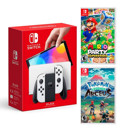 Consola Nintendo Switch Modelo Oled Blanco + Mario Party Superstar + Pokémon Legends Arceus