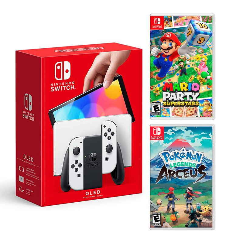 Consola-Nintendo-Switch-Modelo-Oled-Blanco---Mario-Party-Superstar---Pokemon-Legends-Arceus