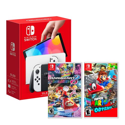 Consola Nintendo Switch Modelo Oled Blanco + Mario Kart 8 + Super Mario Odyssey