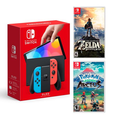 Consola Nintendo Switch Modelo Oled Neon + Zelda Breath of the wild + Pokémon Legends Arceus