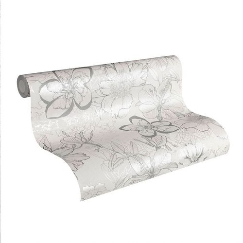 Papel tapiz Flores Gris 0.53x10.05 metros