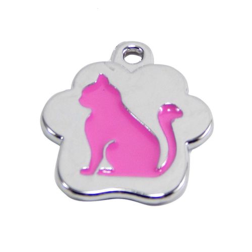 Placa de Identificación para gatos - Gato Sentado Rosado