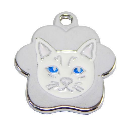 Placa de Identificación para Gatos - Cara Gato Blanco