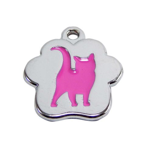 Placa de Identificación para Gatos - Gato Juguetón Rosado