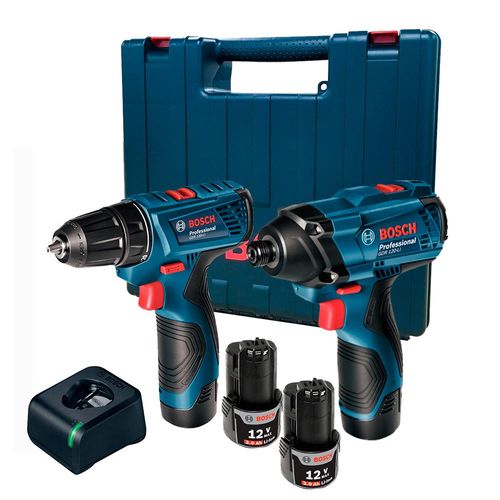 Taladro Atornillador GSR 120 + Llave Impacto Bosch 12V GDR 120 + 2Baterías x 2.0 Ah + Cargador