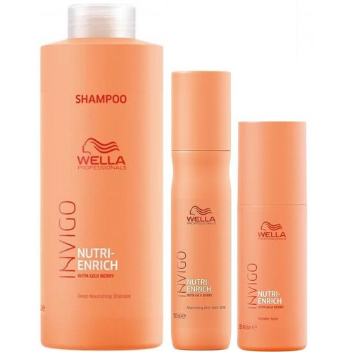 Shampoo 1000ml + Spray Anti Frizz + Bálsamo Wella Invigo Nutri Enrich