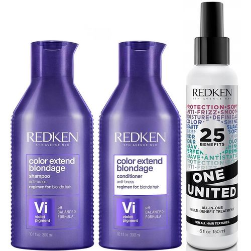 Shampoo Violeta + Acondicionador + Spray One United Redken Blondage