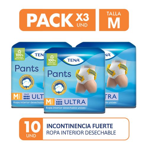 Ropa interior adultos Tena Pants Ultra Talla M 10un pack x3