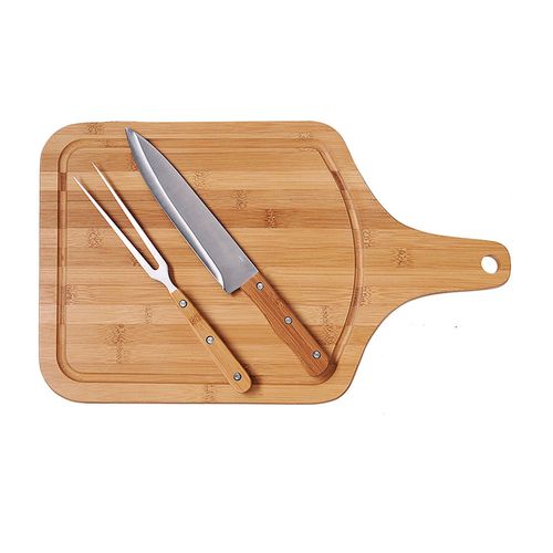 Set piqueo parrillero 2 piezas + tabla Bambú