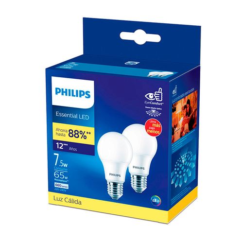 Foco LED pack x2 E27 7.5W Luz amarilla