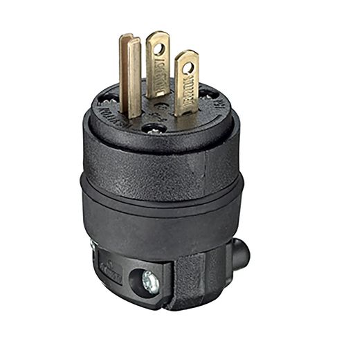 Enchufe 15A 125V L/T Caucho Negro