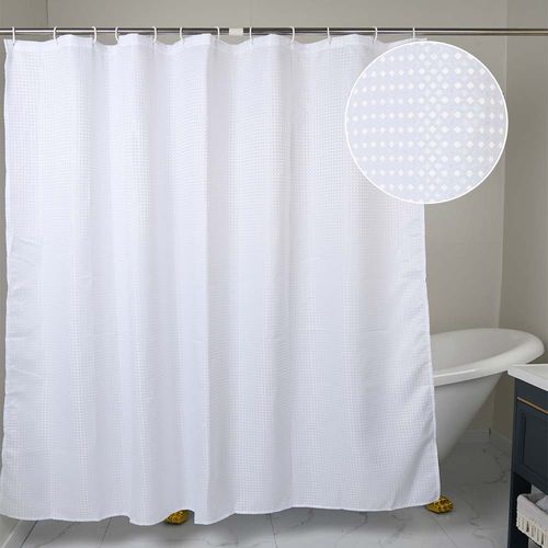 Cortina de Baño con Aros Naranja 180x180cm Poly Perla Blanco