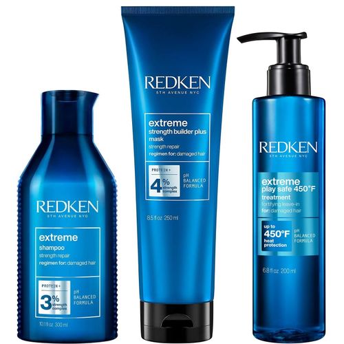 Shampoo 300ml + Mascarilla +Protector Térmico Play Safe Redken Extreme