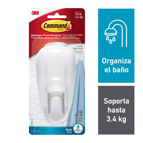 Gancho 3M para Baño con Tiras Impermeables, Grande