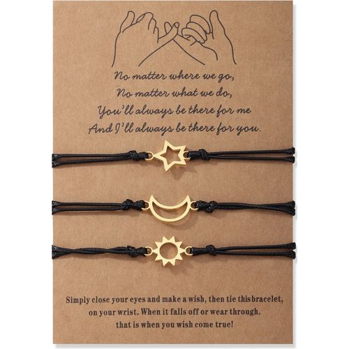 Set x 3 pulseras doradas sol luna y estrella mejores amigos bff San Valentin