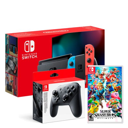 Consola Nintendo Switch Neon 2019 + Super Smash Bros + Mando Pro Controller