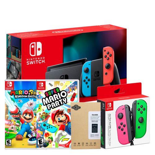 Consola Nintendo Switch Neon 2019 + Combo Mario Party + Mario Rabbids + Mica