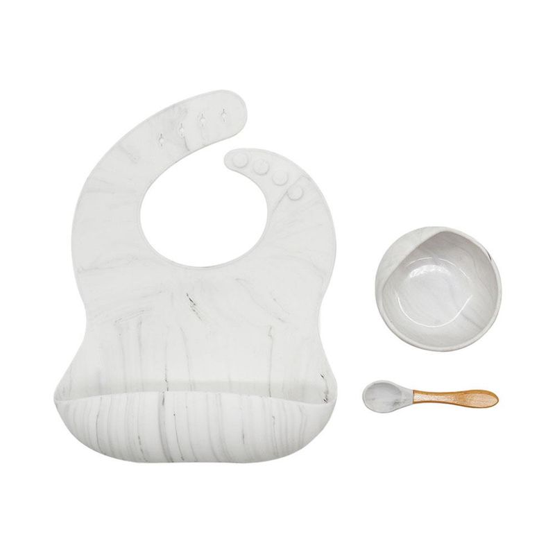 Set-de-babero-con-bolsillo---bowl-de-silicona---Blanco-Marmol