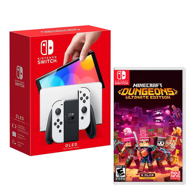 Consola-Nintendo-Switch-Modelo-Oled-Blanco---Minecraft-Dungeons-Ultimate