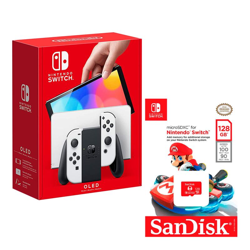 Consola-Nintendo-Switch-Modelo-Oled-Blanco---Memoria-Micro-SD-128-GB-Edicion-Mario