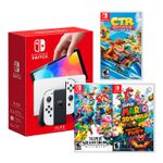 Consola-Nintendo-Switch-Modelo-Oled-Blanco---Crash-Team-Racing---Super-Smash-bros---Mario-3D-World