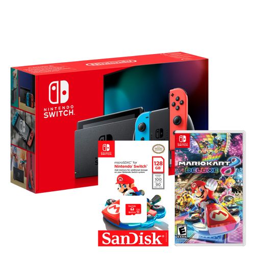 Consola Nintendo Switch Neon 2019 + Mario Kart 8 + Micro Sd 128Gb Mario