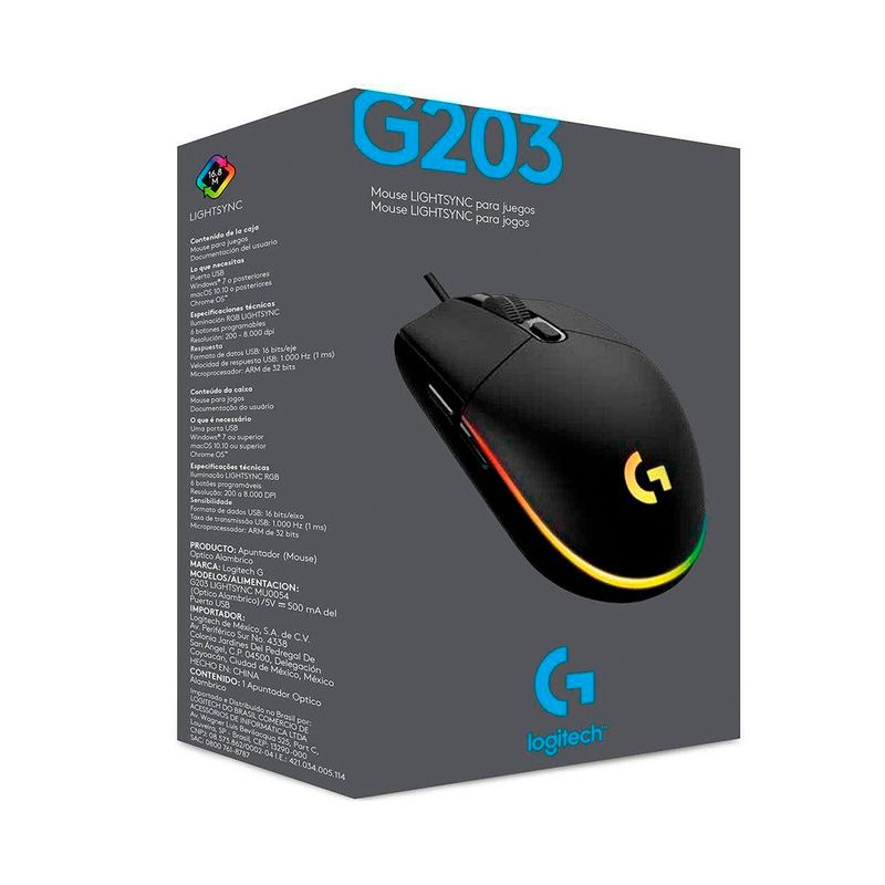 Mouse-Logitech-G203-Lightsync-Optical-800-Dpi-Rgb-Negro