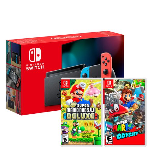 Consola Nintendo Switch Neon 2019 + Mario Odyssey + Mario Bros U Deluxe