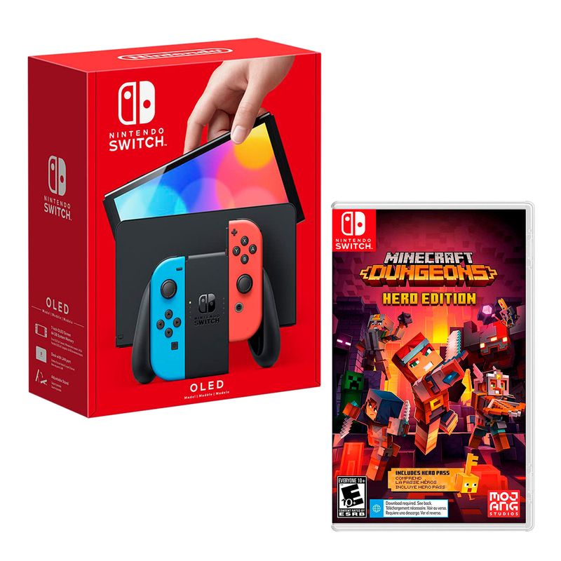 Consola-Nintendo-Switch-Modelo-Oled-Neon---Minecraft-Dungeons-Ultimate