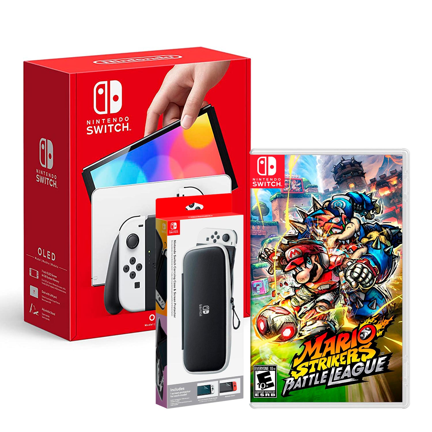 Consola Nintendo Switch Oled Blanco + Estuche Oled + Mario Strikers