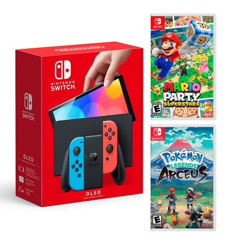 Consola Nintendo Switch Modelo Oled Neon + Mario Party Superstar + Pokémon Legends Arceus