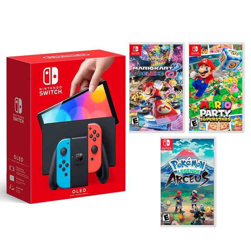 Consola-Nintendo-Switch-Modelo-Oled-Neon---Mario-Kart-8---Mario-Superstar---Pokemon-Arceus