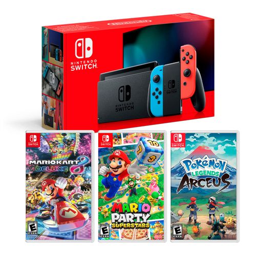 Consola Nintendo Switch Neon 2019 + Mario Kart 8 + Mario Superstar + Pokémon Arceus