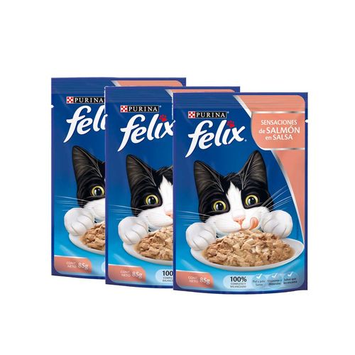 Pack FELIX Sensaciones de Salmón en Salsa para Gatitos Pouch 85g x 3un