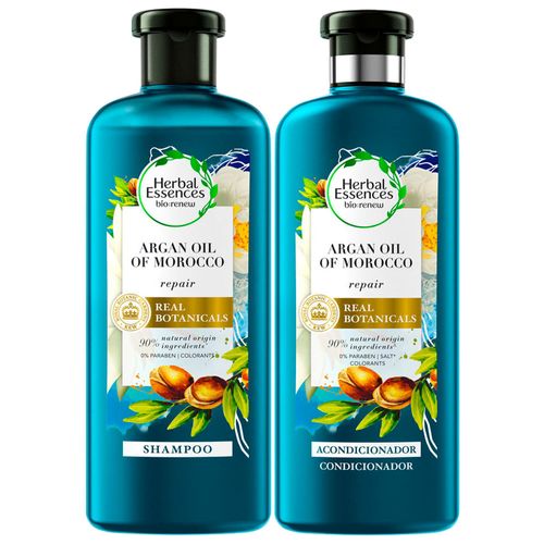 Pack HERBAL ESSENCES Shampoo Aceite de Argán Frasco 400ml + Acondicionador Argan Oil of Morocco Frasco 400ml