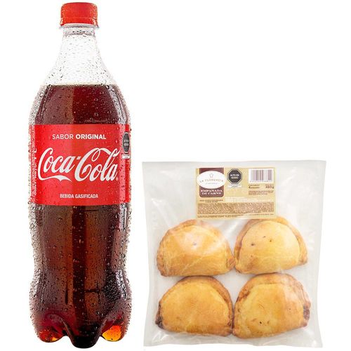 Pack Gaseosa COCA COLA Botella 1L + Empanada de Carne Paquete 4un