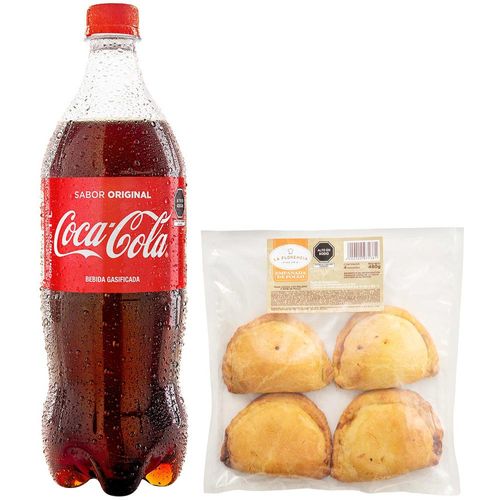 Pack Gaseosa COCA COLA Botella 1L + Empanada de Pollo Paquete 4un